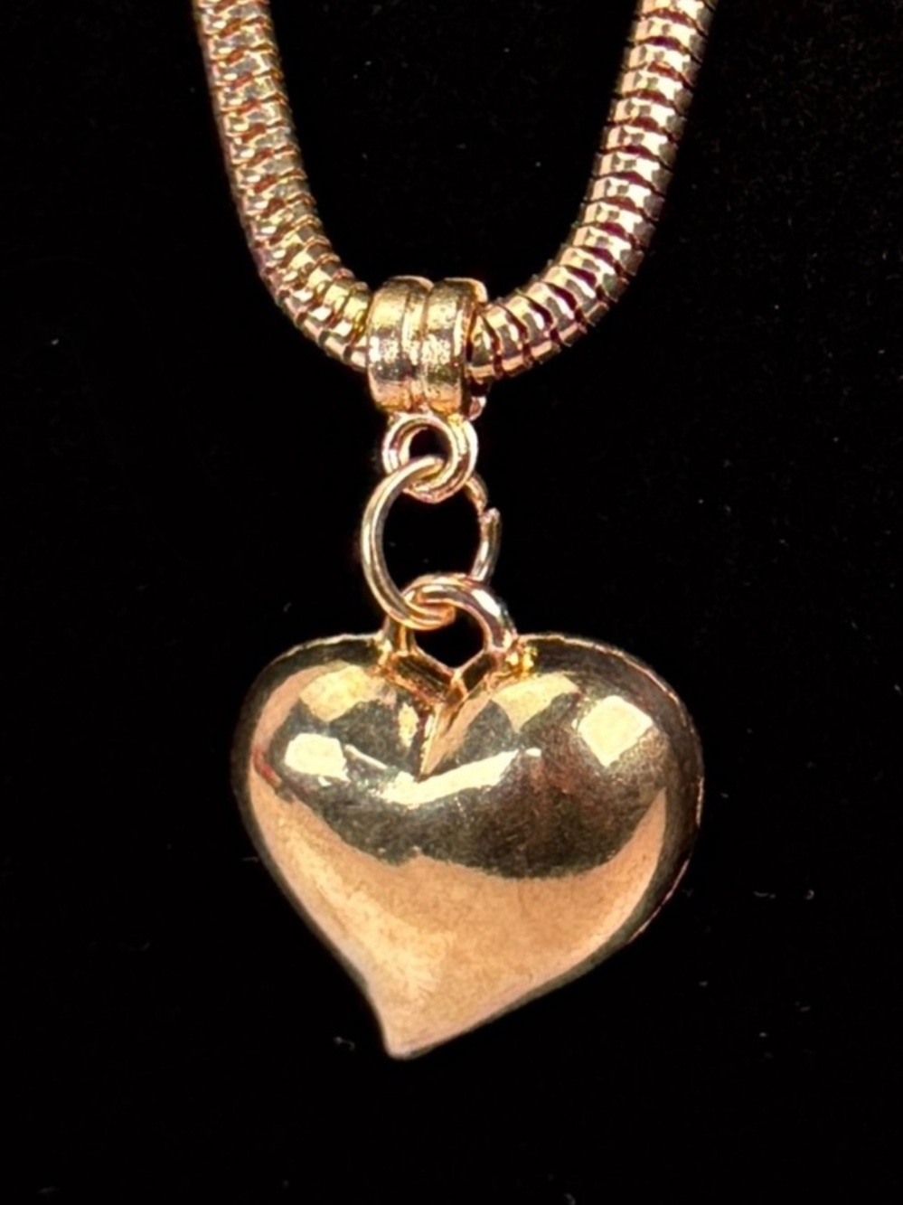 Vintage bright Goldtone Puffed Heart Pendant Necklace